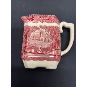 Vintage Mason's Vista England Pink & White Transferware Ironstone Creamer – 4" H